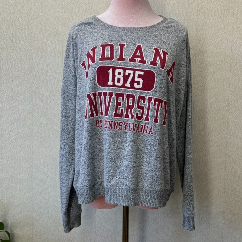 Top Of The World Gray Indiana University Crewneck Knit Blouse Top Womens Size M